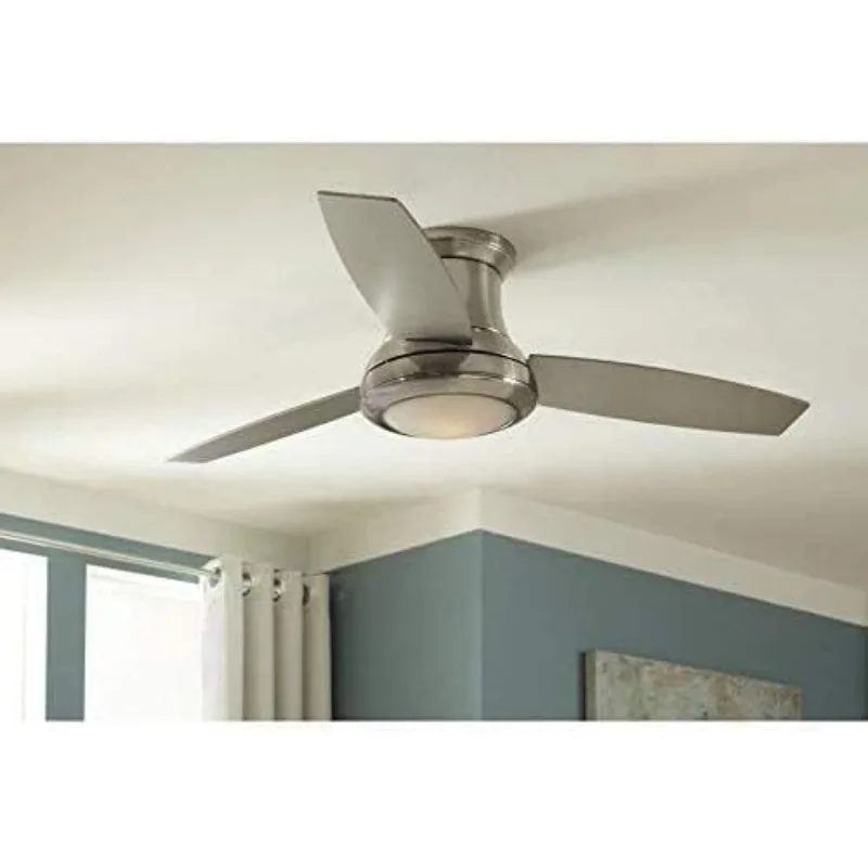 Harbor Breeze Sail Stream 52-in Brushed Nickel Flush Mount Indoor Ceiling Fan with Light Kit and Remote (3-Blade)