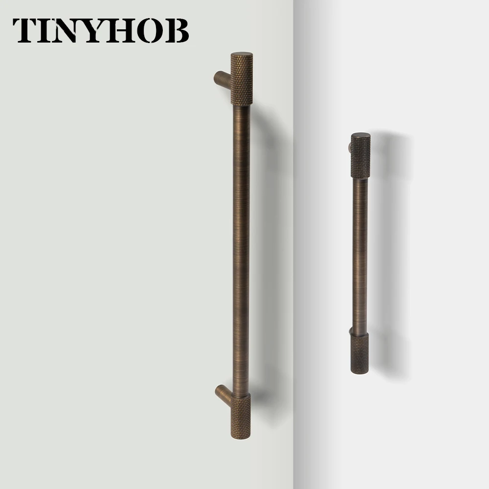 Satin Brass Knurled/Textured Cabinet Handle Kitchen Cupboard Door Pulls Furniture T Bar Pull Hardware Drawer Knob