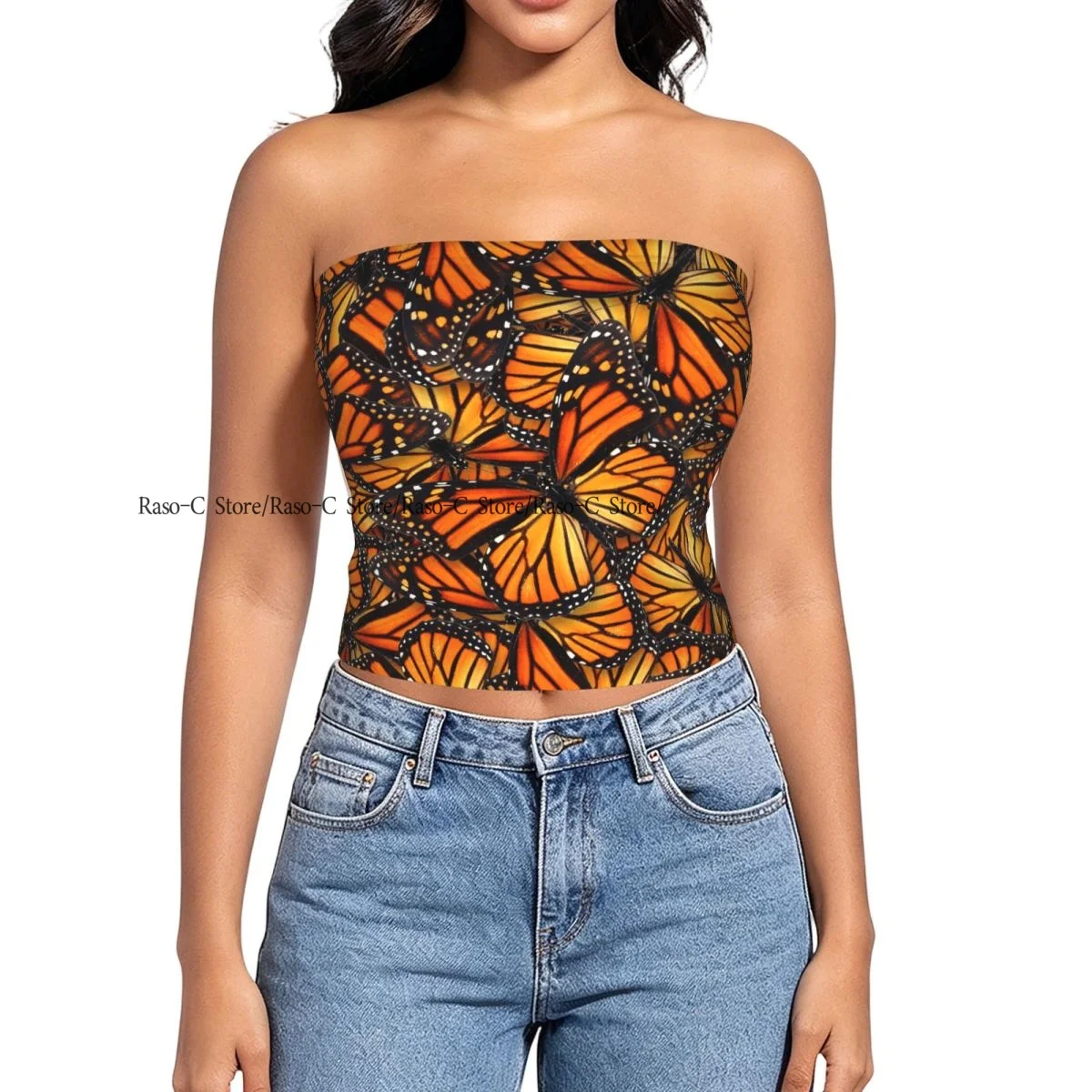Women Shirt Summer Strapless Backless Tops Monarch Butterfly Sleeveless Vest