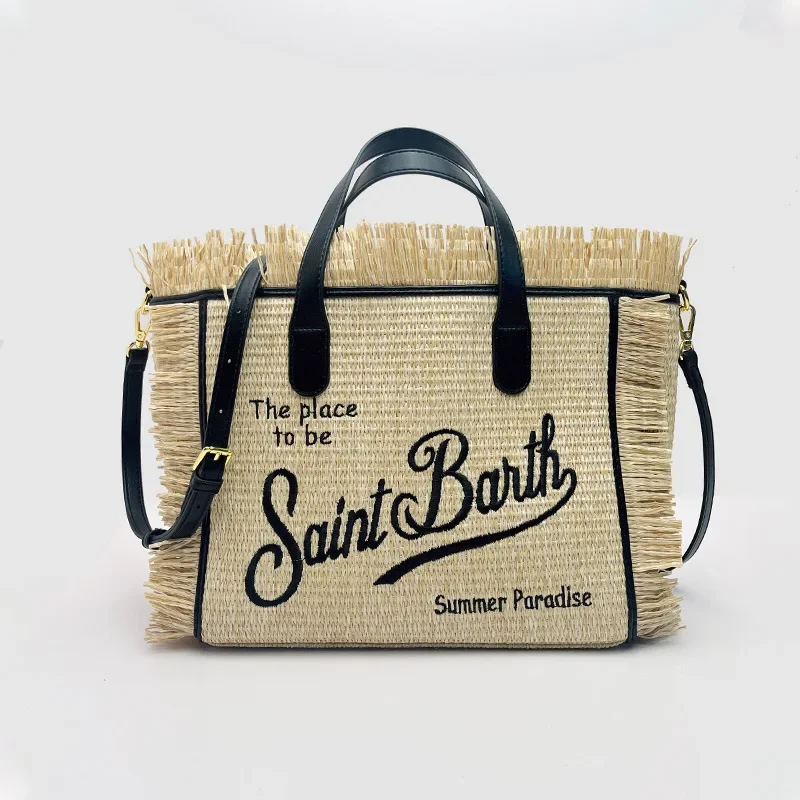 SAINT BARTH New women\'s large capacity leisure travel straw mat handmade tassel handbag tote bag mommy bag