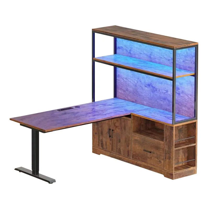 LTT lifting table legs single motor with side cabinet multi-layer bookshelf household corner table