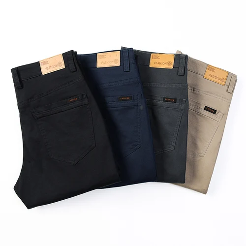 Imagen 2 del producto Nuevos pantalones casuales de algodón puro 97% para hombres negro caqui gris azul negocios Slim recto elástico moda Casual pantalones largos masculino
