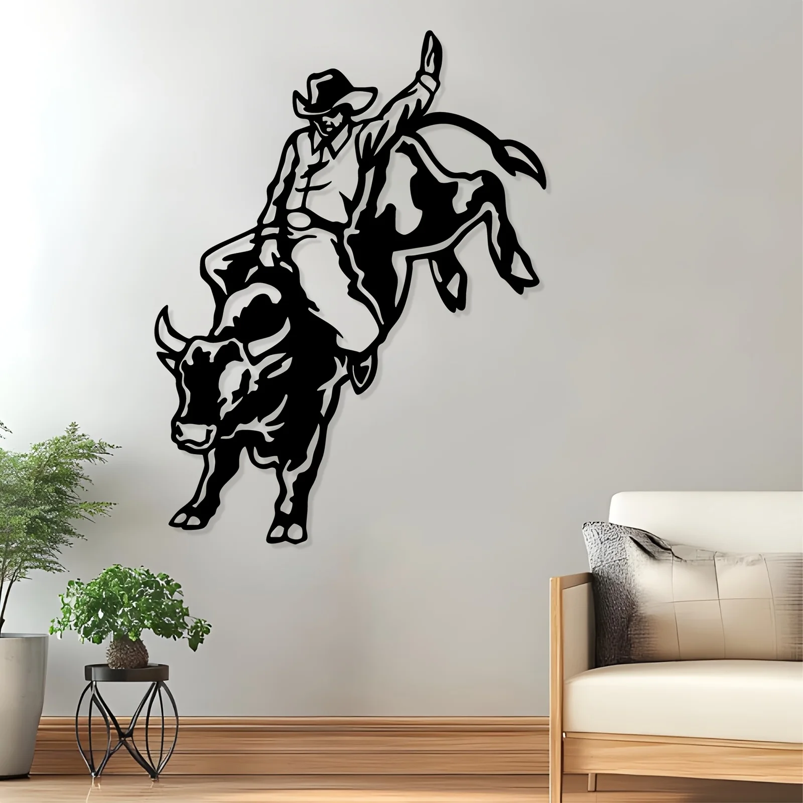 1pc Bull Rider Metal Wall Art, Western Iron Statue Mural for Ranch Fence & Rodeo Party, Weather-Resistant Authentic Western Deco
