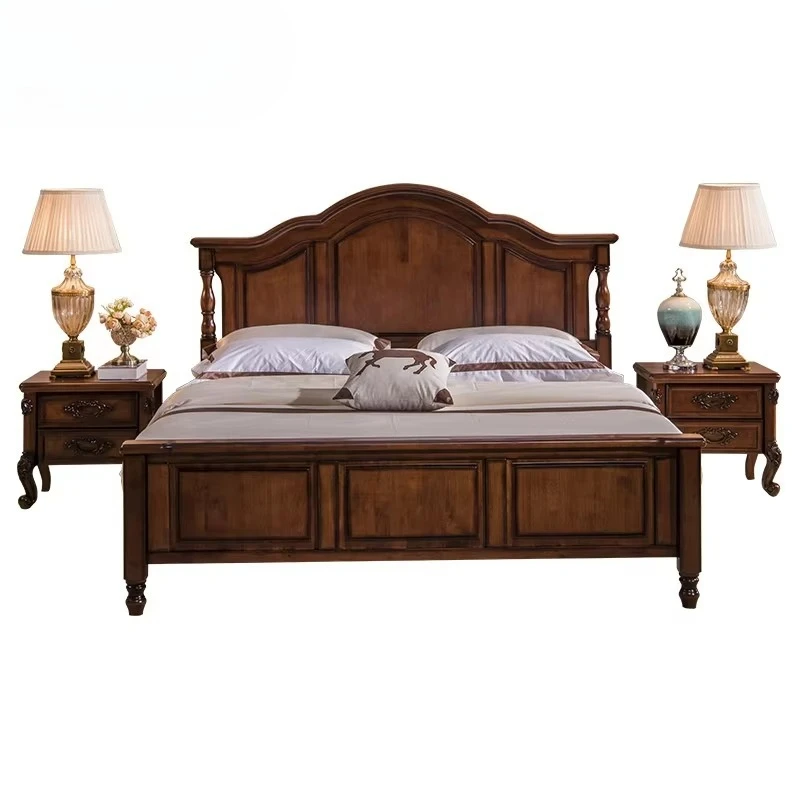 high-quality double bed: rubber and solid wood construction, simple modern wall bed style, strong and durable frame