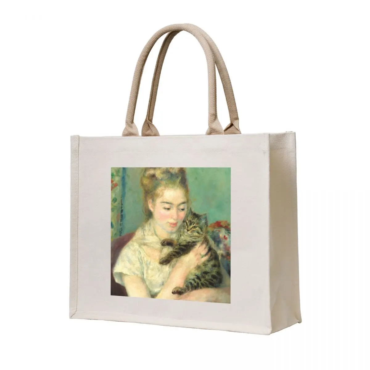 

Woman with a Cat - Pierre Auguste Renoir Tote Bag Customizable tote bag Beach bag free delivery bags