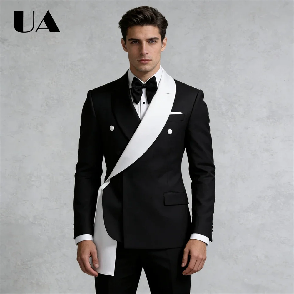 Modern Patchwork Mens 2-Piece Suit Set Jacket Pants Black White Formal Suit Attire Customized XXS-7XL Tuxedo Costume for Man
