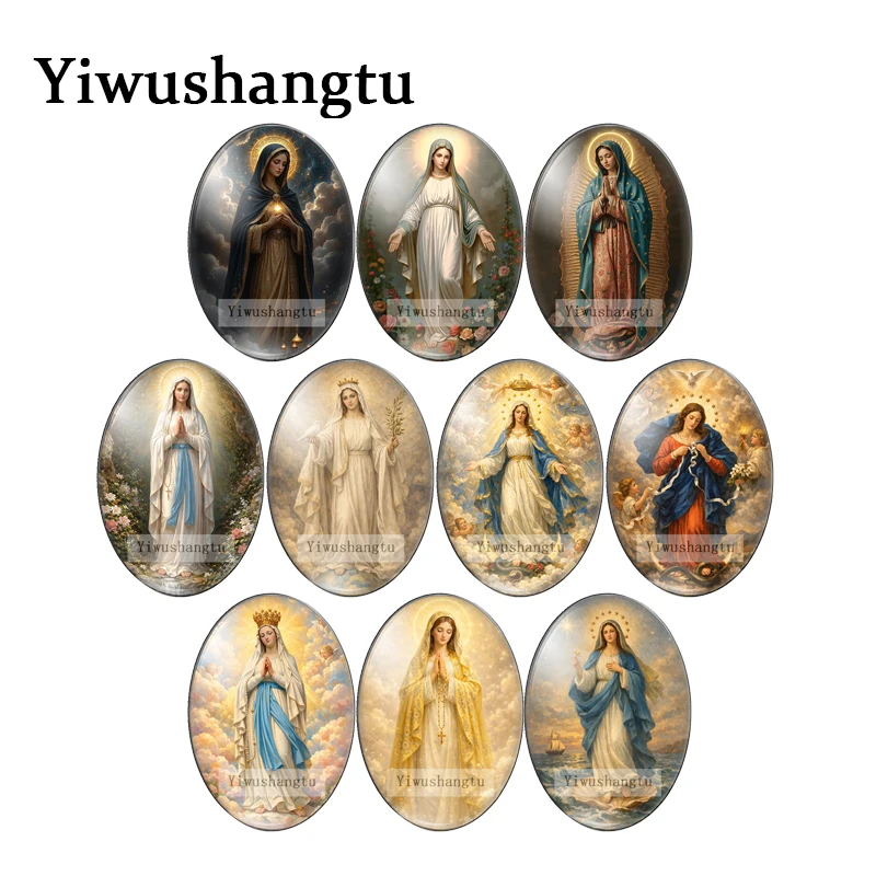 Vintage Virgin Mary Jesus Western Lady Prayer 13x18mm/18x25mm/30x40mm Oval photo glass cabochon demo flat back Making findings