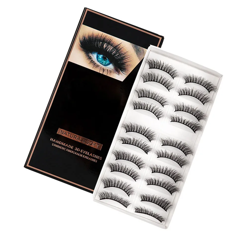 

10Pairs False Eyelash Set Natural 3D Curly Fiber Lashes Thick Dense Makeup Extension for Bigger Brighter Eyes Curly Eyelashes