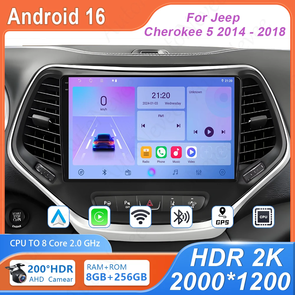 

Android-плеер для Jeep Cherokee 5 2014-2018, автомобильная магнитола, 4G Wi-Fi, Bluetooth, высокопроизводительный мультимедийный проигрыватель, GPS-навигация