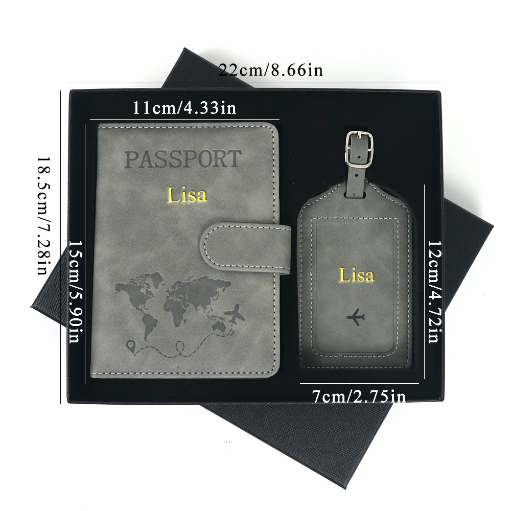 Personalisiertes Anti-Magnetisches Reisepass-Set mit Gepäckanhänger, PU-Leder Reisepasshülle mit Magnetverschluss, Reisepass-Tasche – Detail 1