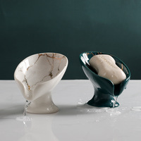 Ceramic Drain Soap Holder Soap Sponge Dish Container Portable Leaf Shape For Basin Plate Tray Non-slip Kitchen Bathroom Supplies