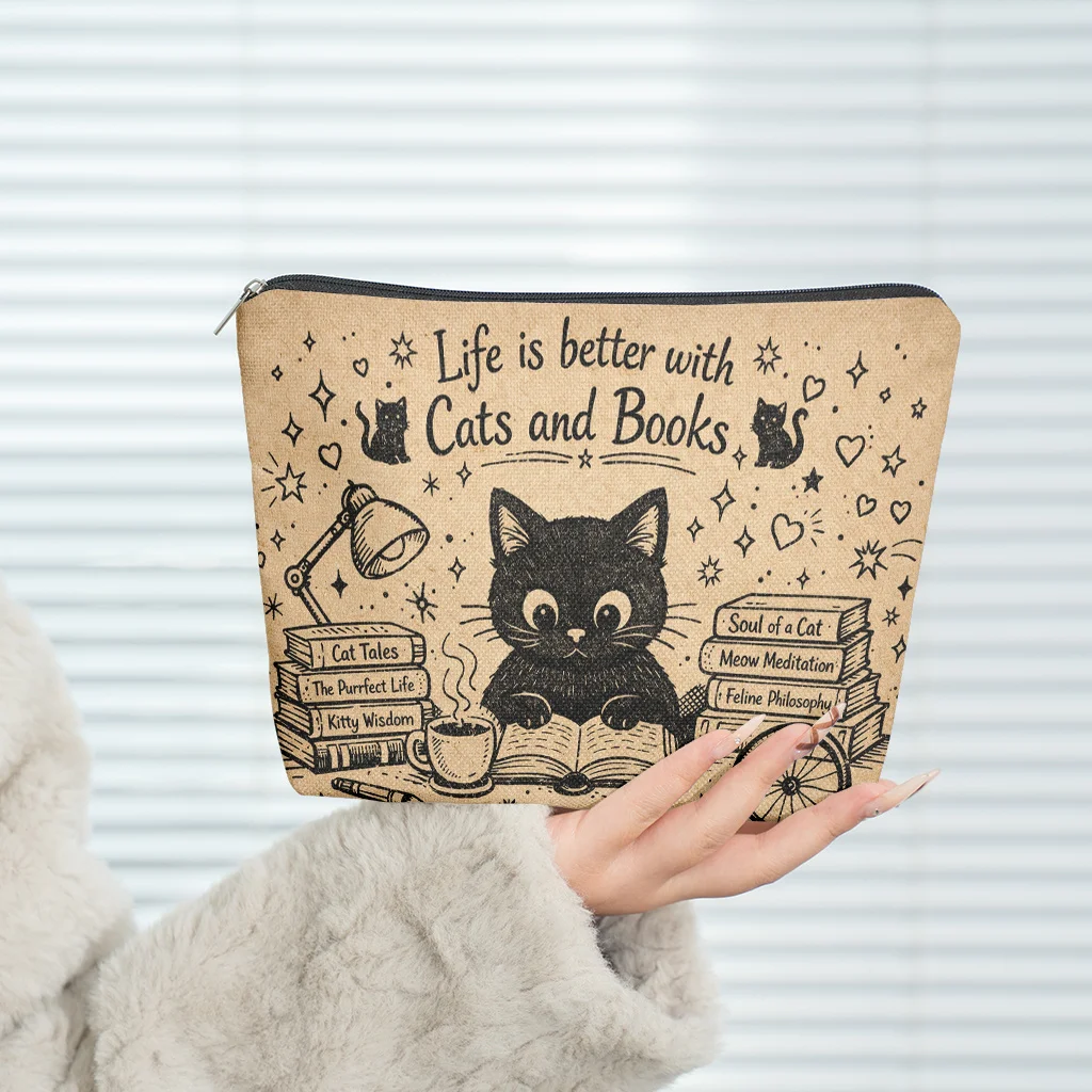 A kitten pattern cosmetic bag-cute multifunctional zipper handbag, jewelry storage bag