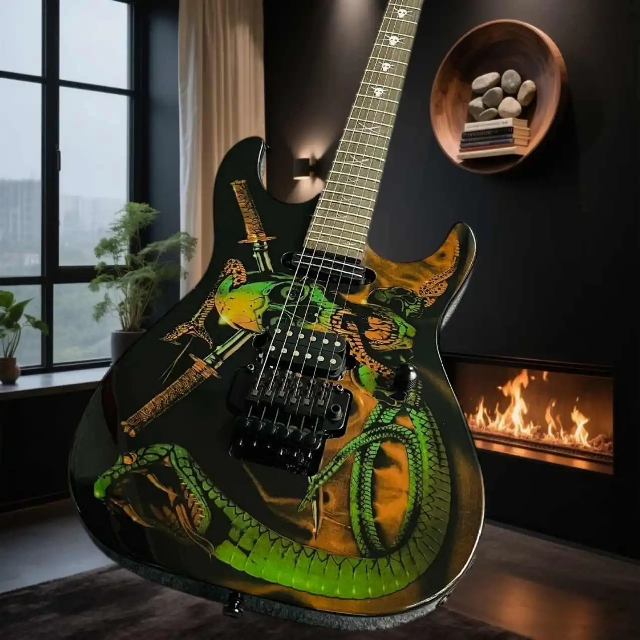 Skulls Snakes George Lynch Signature STGD Electric Guitar Dual Humbucker Big Tremolo Full Clear Tone Stage Ready Collectible