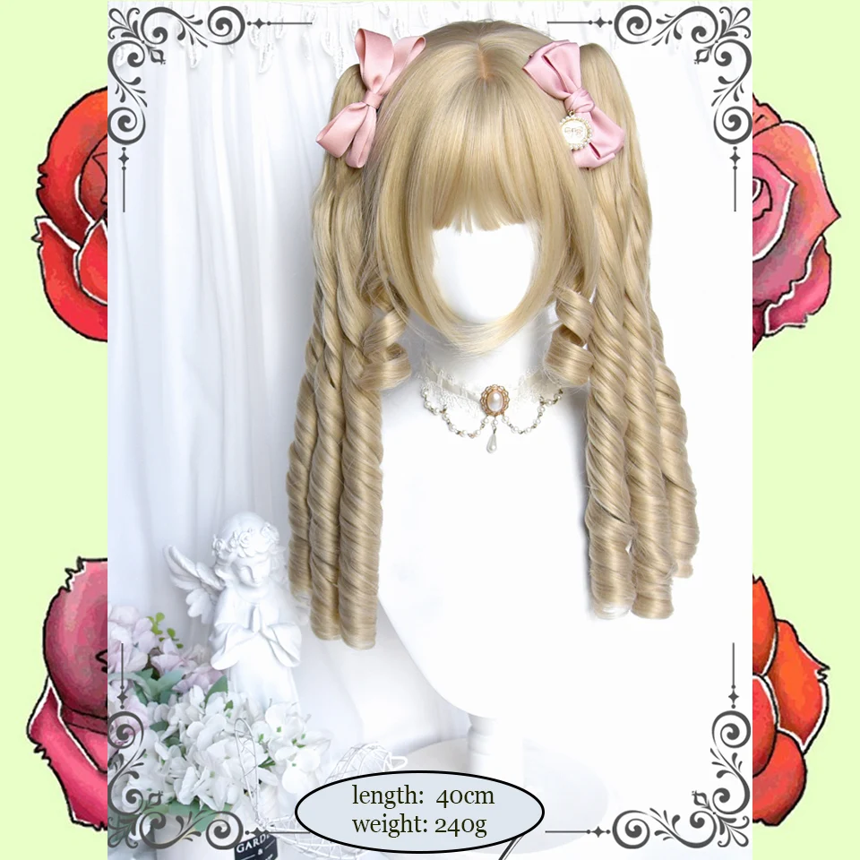 

Synthetic Lolita Long Curly Wigs For Women Blonde Wig Halloween Cosplay Wig Female Heat-Resisting Fiber Retro Princess Hair Wigs