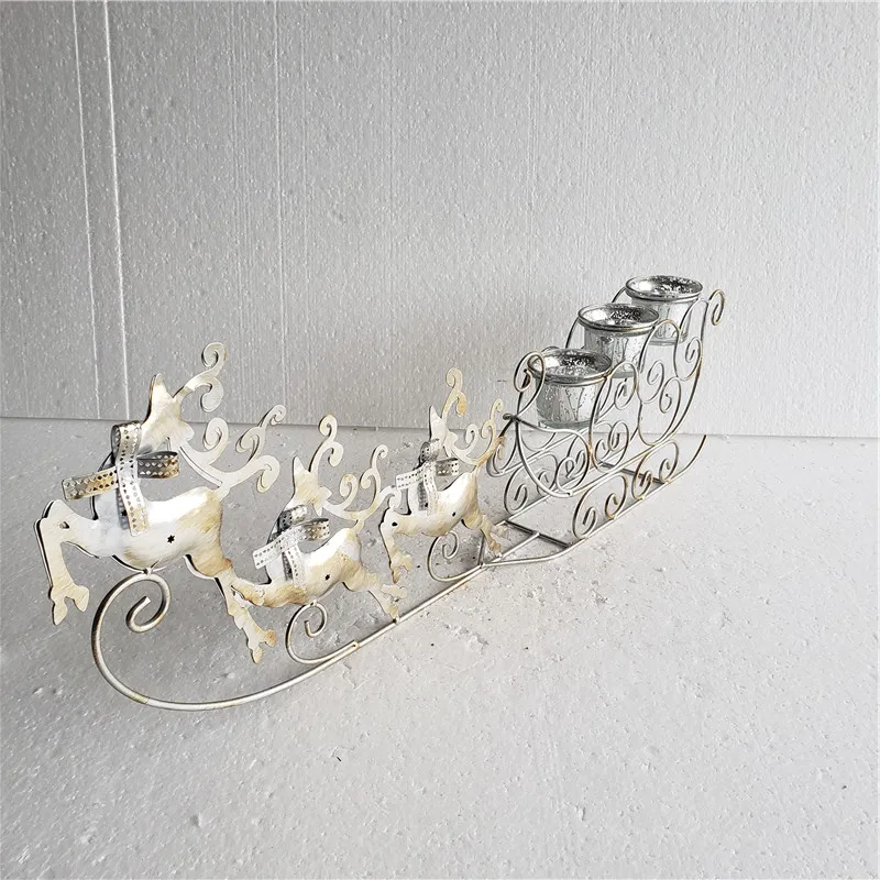 Christmas Deer Decorative Candle Holder Silver Metal Carriage 3 Arms Candle Holder