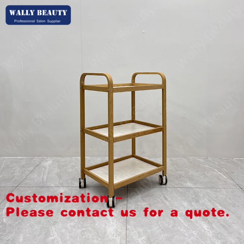 Customize.Wooden 3 Layer Barber Salon Trolley Cabinet Hair Cart Storage Beauty Salon Trolley