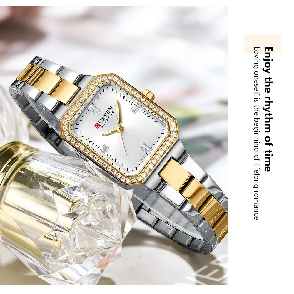 Curren 9102 นาฬิกาผู้หญิงแฟชั่นแถบเหล็กหรูหรานาฬิกาเพชรฝังนาฬิกากันน้ําสําหรับผู้หญิง Montres Femmes