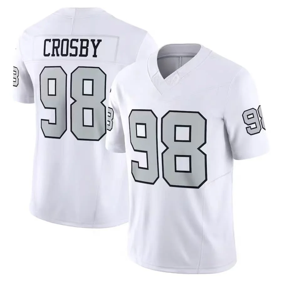 Herren # 98 Maxx Crosby Black Limited Edition Kurzarm American Football Trikot Rugby Sportuniform für Fans Familien-Set – Detail 4