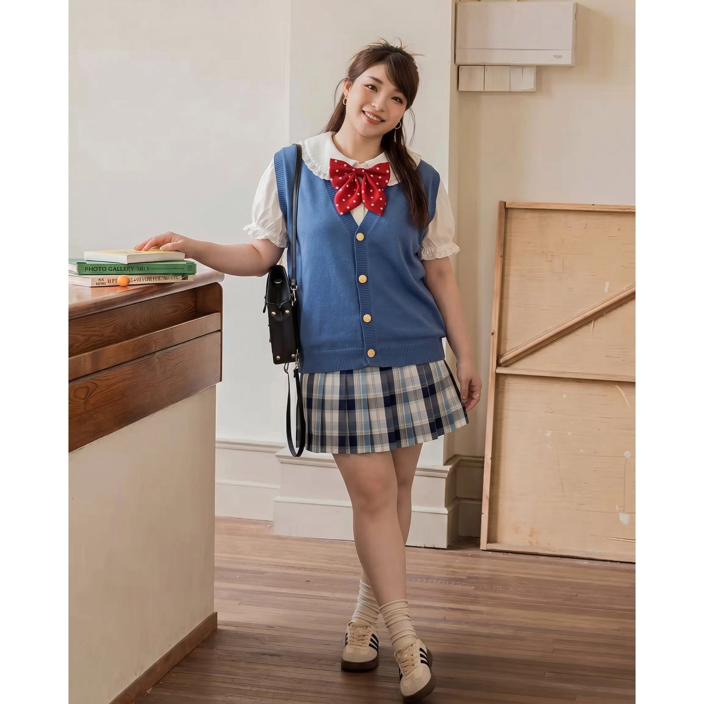 

plus Size Korean Style Knitted Cardigan Shirt Set with Ruffle Collar Layering Design for Full Figured Women Casual Fashion