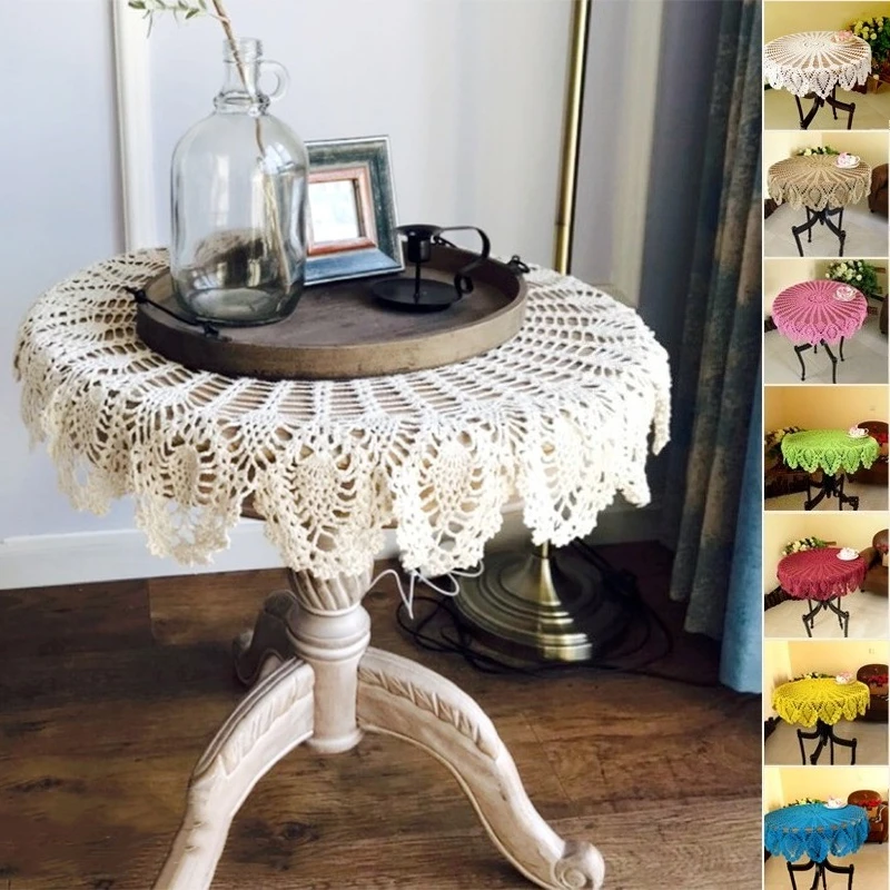 

100% Cotton Elegant Retro Handmade Crochet Hollow Lace Tablecloth Cup Mat Placemat Sofa Cover Wedding Decora Party Table Cloth