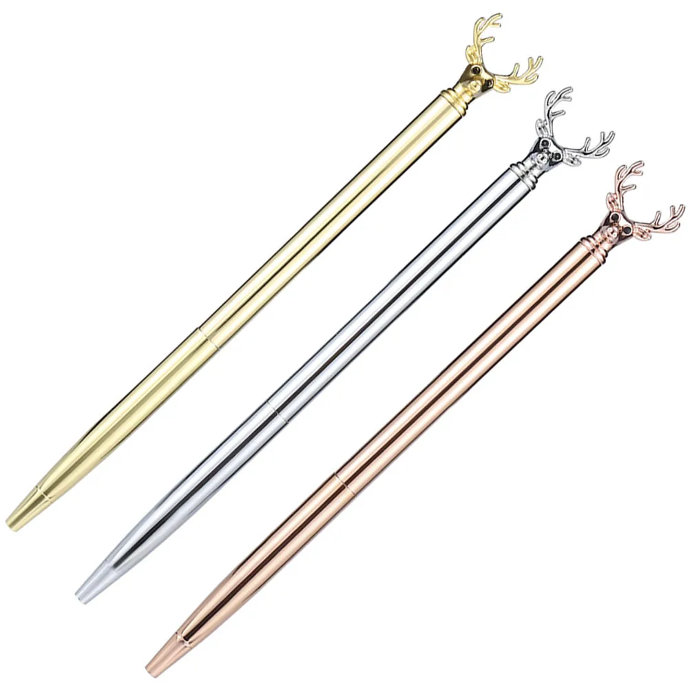 3pcs Deer Head Metal Ballpoint Pens Fun Learning Pens For School Supplies Creative Party Gift Smooth Writing Home Office