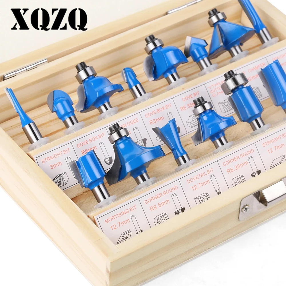12PCS/15PCS 6.35mm Shank Router Bits Set Trimming Straight Beading Milling Cutter Tungsten Carbide Cutting Woodworking Tools