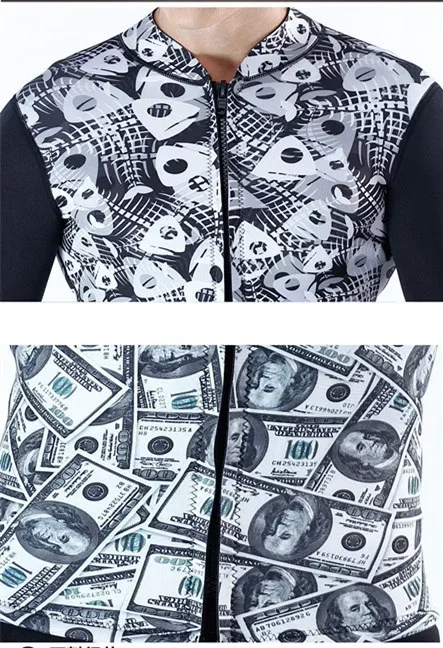 Fishbone Skull Dollar Print 3MM Split Wetsuit Jacket Neoprene Warm Men's Scuba Diving Jacket Diving Suit Scuba Surfing