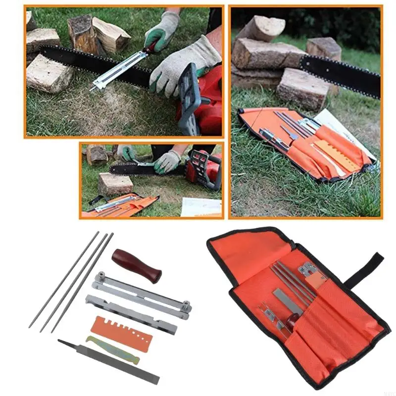 M4YC 10pcs Chainsaw Sharpening تتضمن ملفات مستديرة ملفات مسطحة ومعالجة تبشر سلسلة منشار للحرارة المحمولة للمنزل
