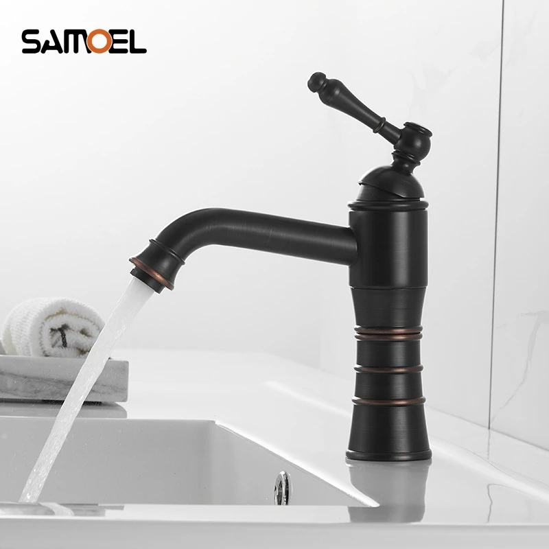 

New Design Basin Faucet Black And Chrome Bathroom Sink Faucet Single Handle Basin Taps Deck Wash Hot Cold Mixer Tap Crane B3451