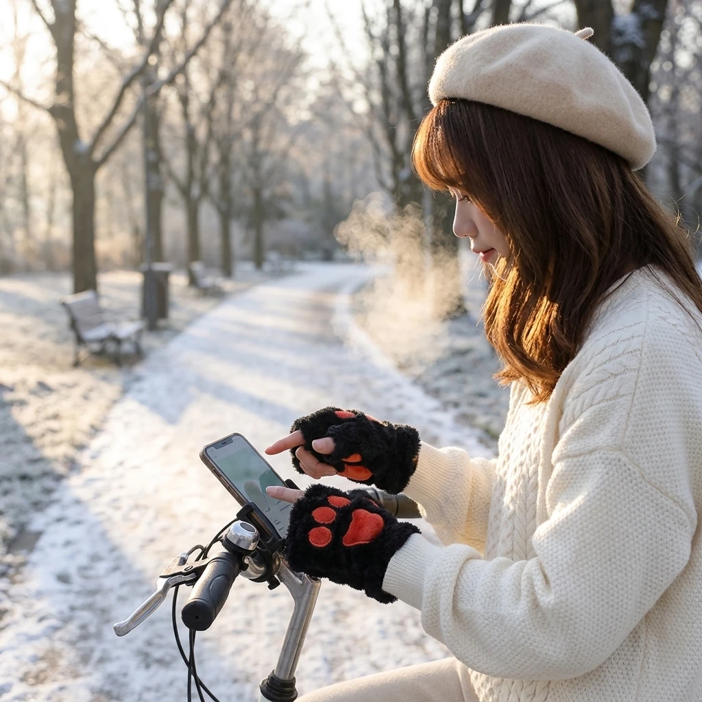 Winter Cycling Commute - 여성용 사이클링용 폴리에스터 장갑, 보온성 플리스