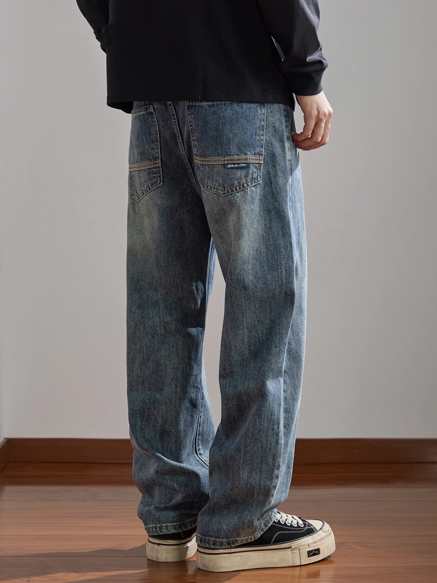 

Retro American Style Men's Jeans Versatile Washed Loose Straight Leg Long Pants Spring Autumn Casual Straight Cut Denim