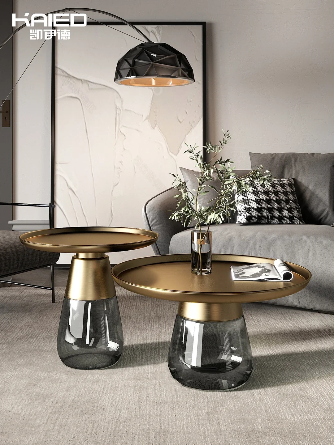 Minimalist coffee table light luxury sofa side table household mobile small coffee table gold-plated brushed round