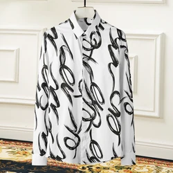 High Quality Printed Men's Shirt Slim Fit Long Sleeved Casual Business Dress Shirts Cotton Luxury Social Banquet Party Blouse