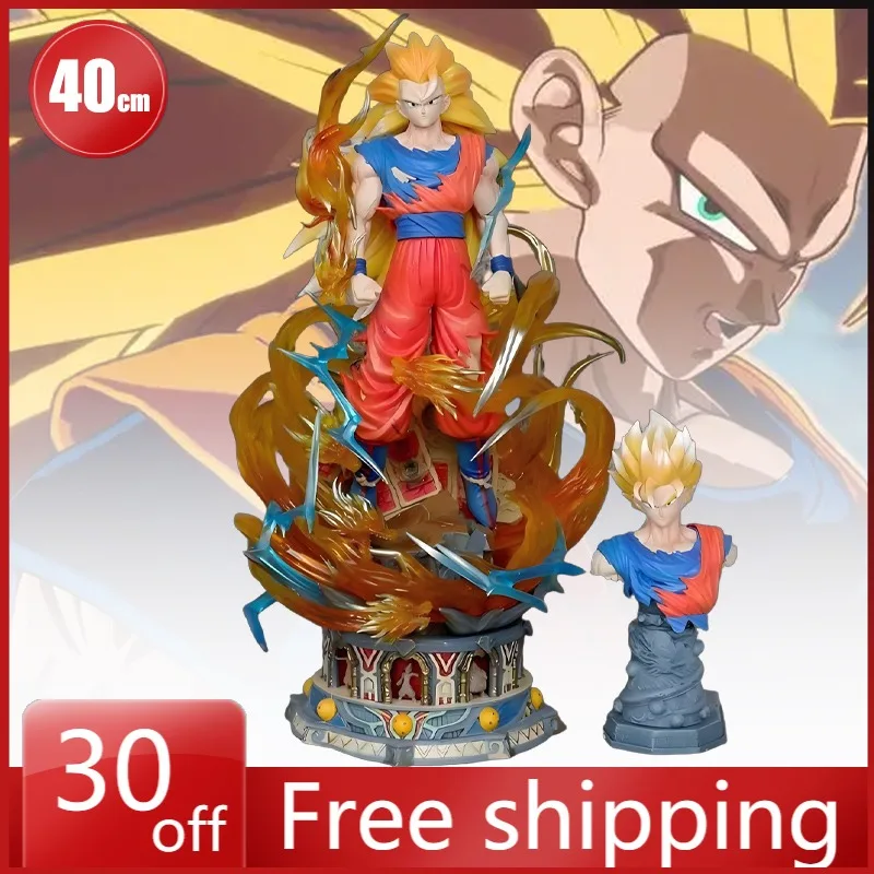 

40cm Dragon Ball Figure Son Goku Super Saiyan Double-headed Replacement Stand Model Anime Collection Ornaments Holiday Gifts Toy