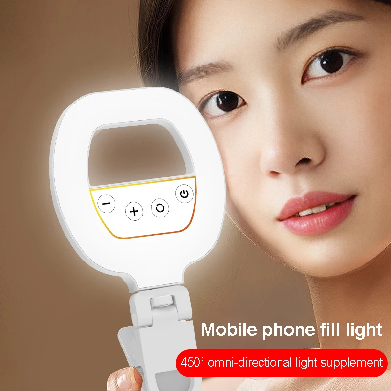 

led light mobile selfie ring lamp video shooting light Portable rechargeable led lamp selfie phone light clip Round ring lamp