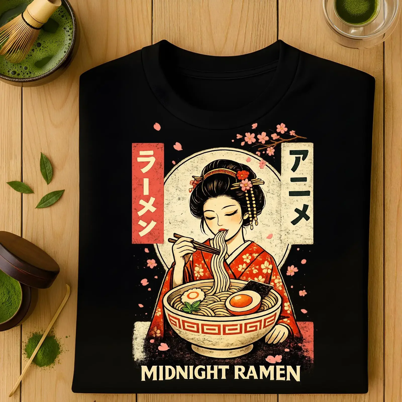 Vintage Japanese Ramen T Shirt Geisha Anime Streetwear vintage Washed Breathable homme streetwear designer clothes Stylish Soft