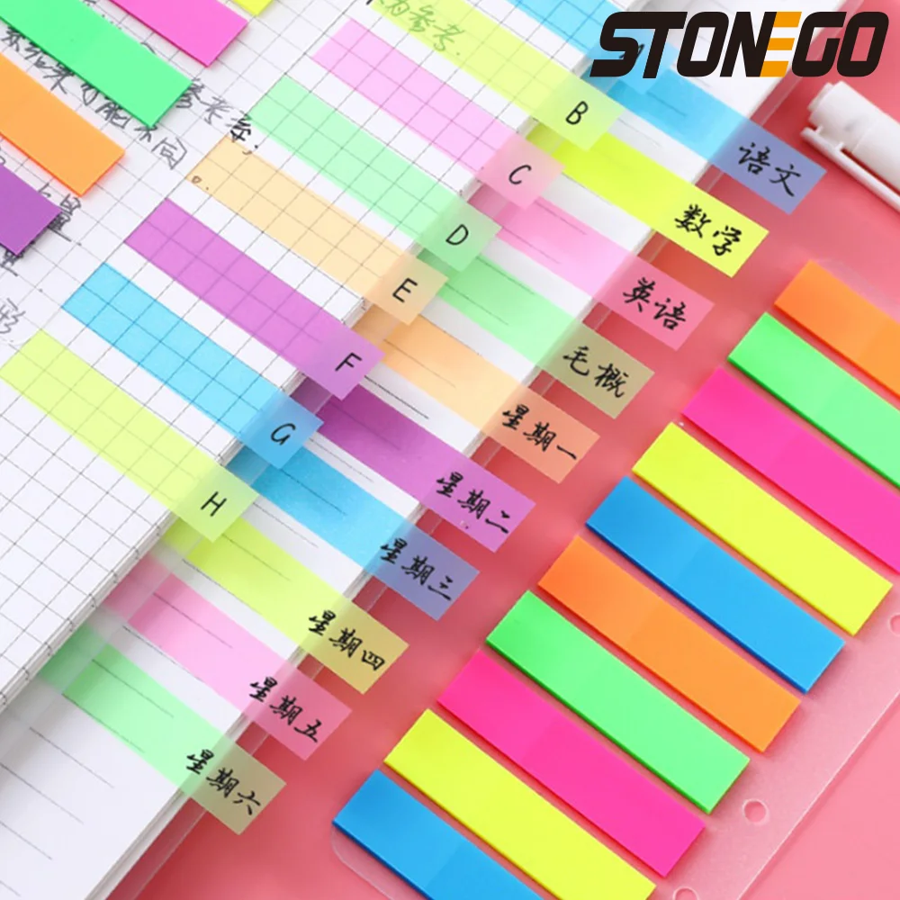 STONEGO 200 Sheets Fluorescence Self Adhesive Memo Pad Sticky Notes Bookmark Marker Memo Sticker Paper Student office Supplies