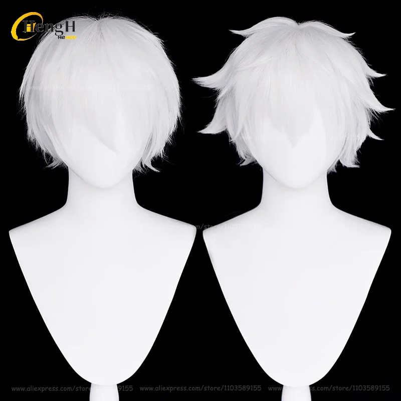 In Stock Anime Lu Guang Synthetic Hair Short 30cm Silver White Cosplay Anime Wig Lucas Heat Resistant Hair Party Wigs + Wig Cap