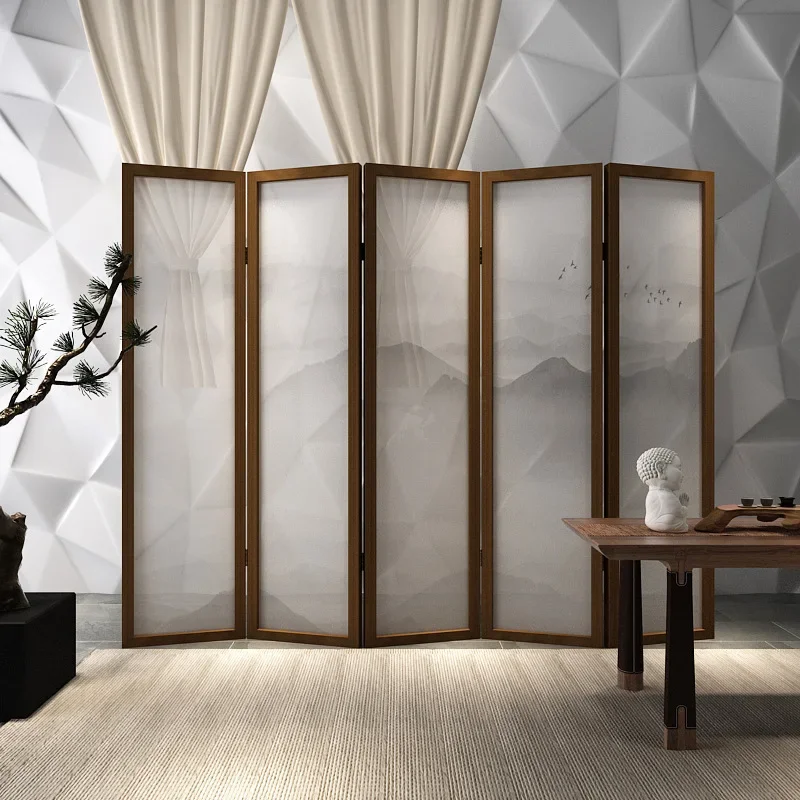 Chinese screen partition living room hotel bedroom office simple landscape modern entrance semi-transparent mobile folding foldi