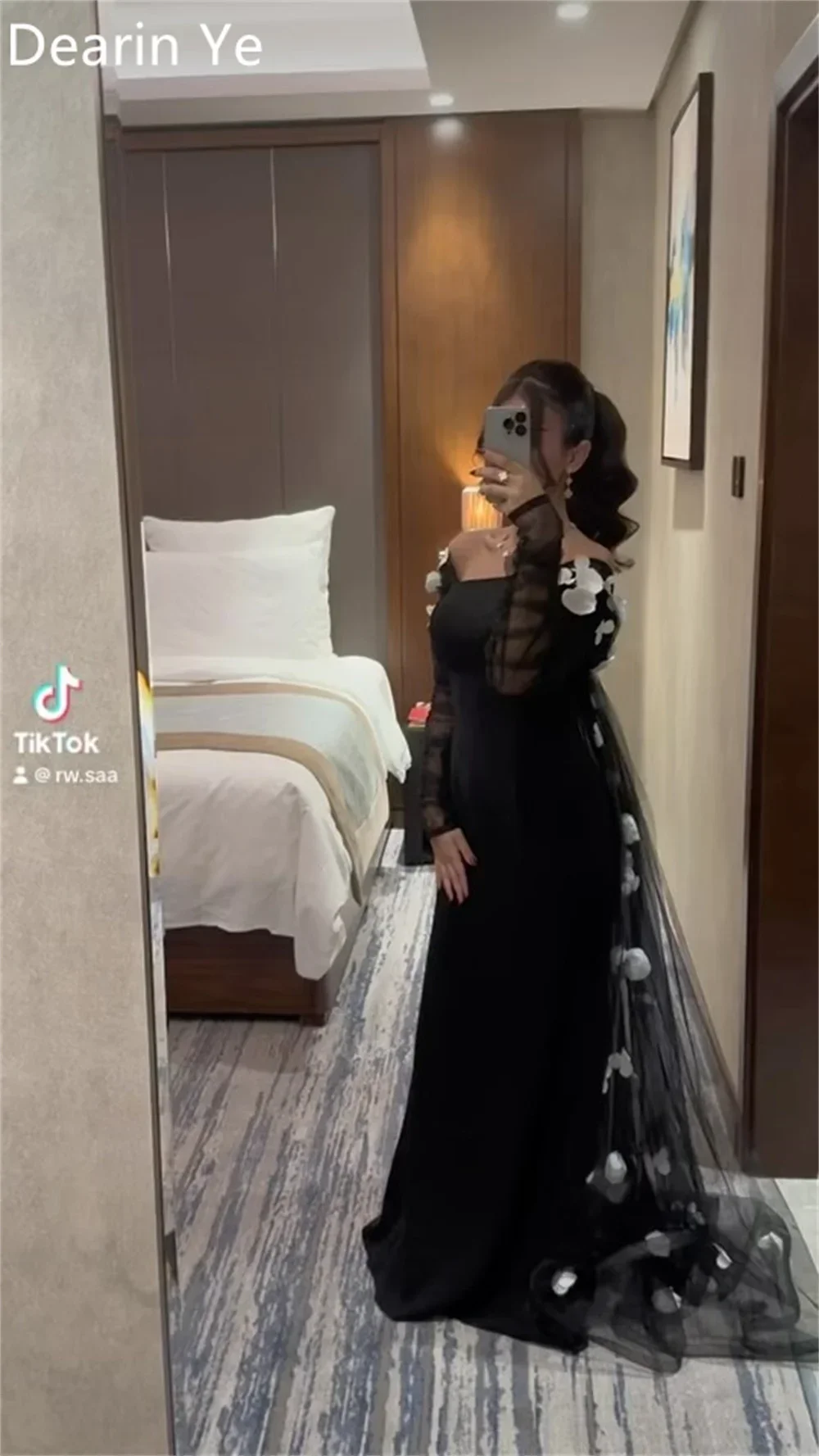 Customized Saudi Arabia Dearin Off-the-shoulder Column Floor Length Skirts Tulle Applique Bespoke Occasion Dresses Evening Dress