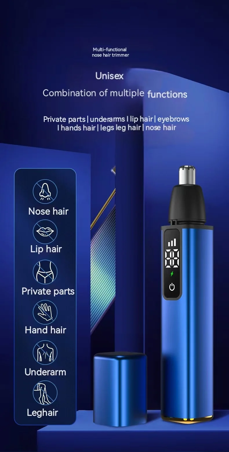 Recortadora de pelo de nariz eléctrica para hombres, pantalla digital, lavado de pelo de nariz, nuevo