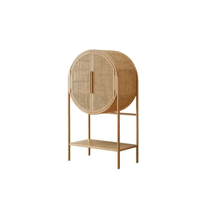 

Nordic solid wood rattan dining side cabinet model room retro American light luxury integrated wall locker