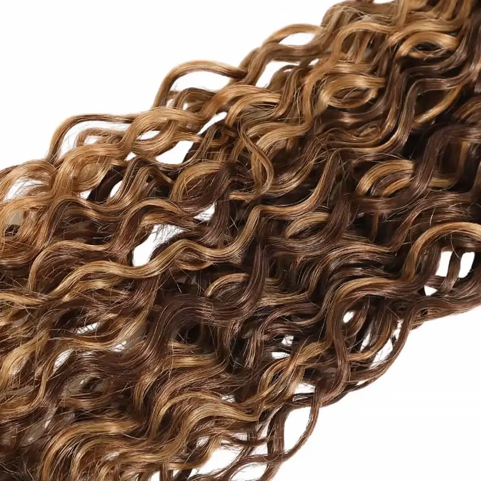 P4/27 rizos ondulados paquetes cabello humano highlights marrón oscuro y rubio miel mezcla piano brasileño extensiones 5