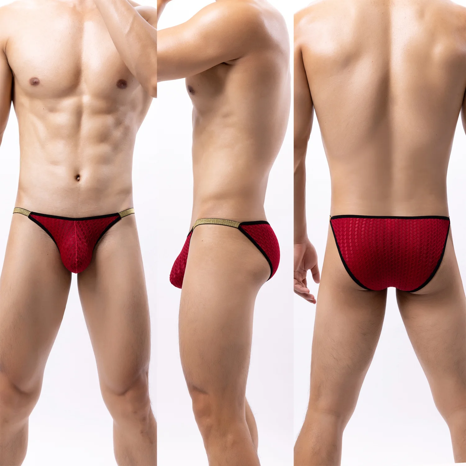 الرجال مثير موجز الجاكار الذهب حافة ملابس داخلية جيدة التهوية مثليون جنسيا المثيرة منخفضة الخصر U محدب الحقيبة عالية شوكة سريعة الجافة الورك رفع Tanga