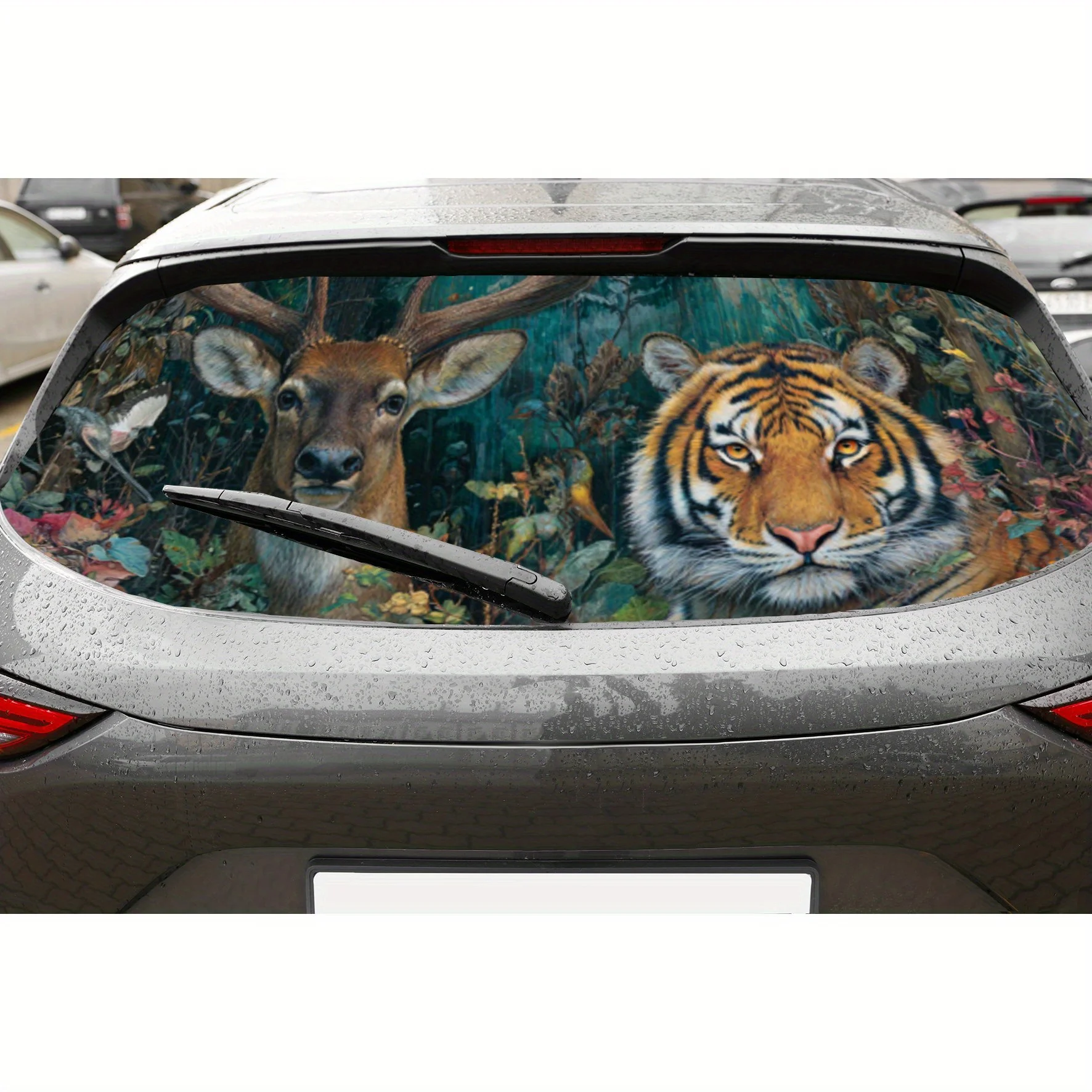 

Forest Deer and Tiger Print PVC Perforated Car Vinyl Wraps, Durable Car Rear Windshield Sticker, Waterproof Car Rear Window Deca