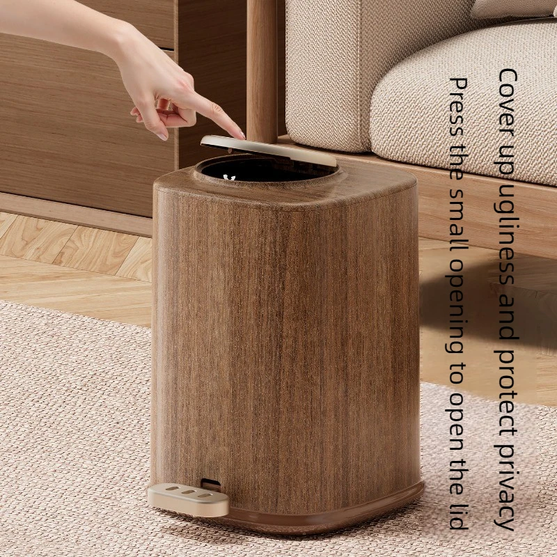 Vintage Walnut Color Trash Can Large Capacity Bathroom Waste Bin Stylish Living Room Garbage Bin Durable Kitchen Wastebasket