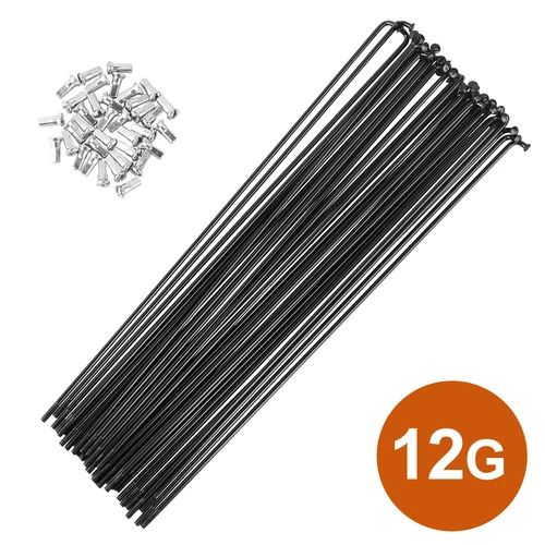 Imagen 1 del producto Radios de bicicleta de 12G con tetinas, radios curvados en J de acero inoxidable para rueda de bicicleta/rueda de Motor de cubo de bicicleta eléctrica, radios negros 117-259mm 36 Uds