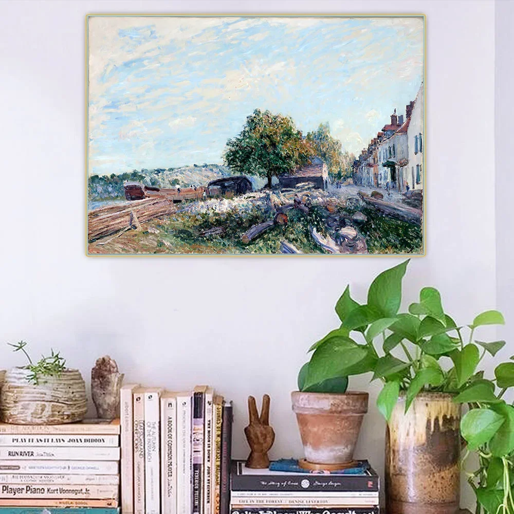 Cante de construcción en Saint-Mammes de Alfred Sisley, lienzo, pintura al óleo, imagen estética, decoración colgante de pared, decoración del hogar