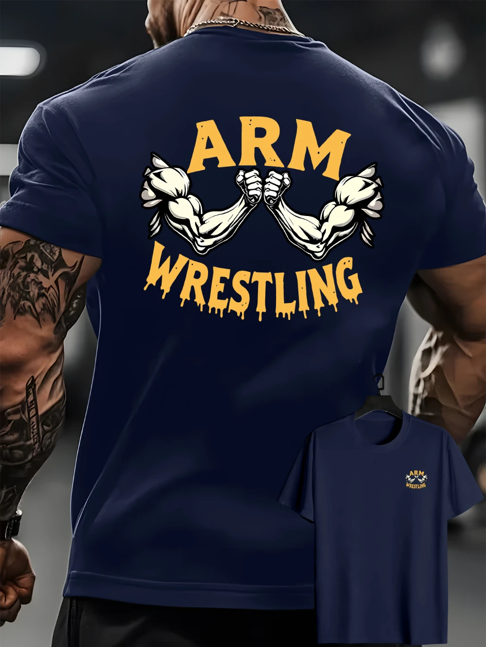 Men'S Casual T-Shirt Featuring Arm Strength Graphics on The Front and Back Short-Sleeve Men's T-shirts for Summer Unisex