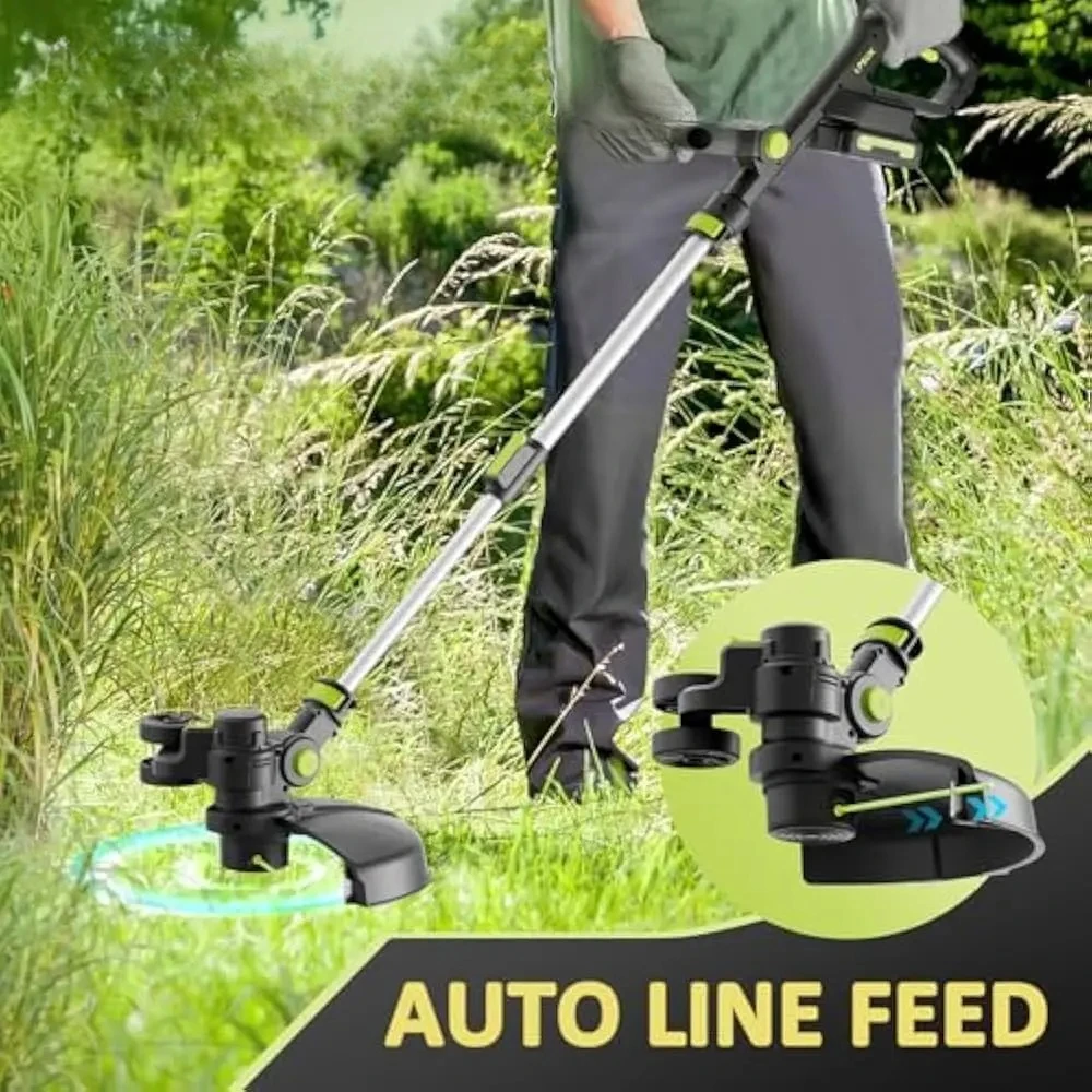 

20V Cordless String Trimmer, Two 2.0Ah Battery Powered w/ Fast Charger, 12'' Grass Cutter with Auto Line Feed with 8 Lines